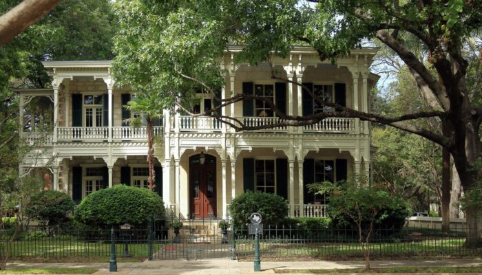 Victorian House and Trees in the King William Historic District, San Antonio, Texas