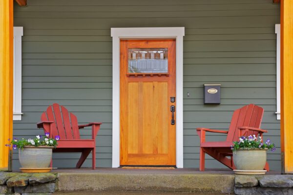 Mission,Style,Stained,Wood,Front,Door,With,Beveled,Glass,Surrounded