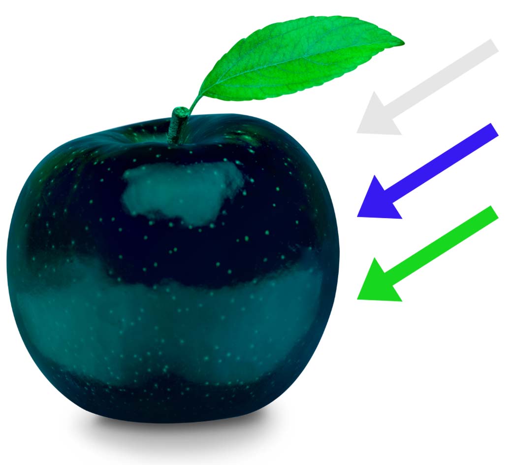 apple-reflecting-different-wavelengths-of-light