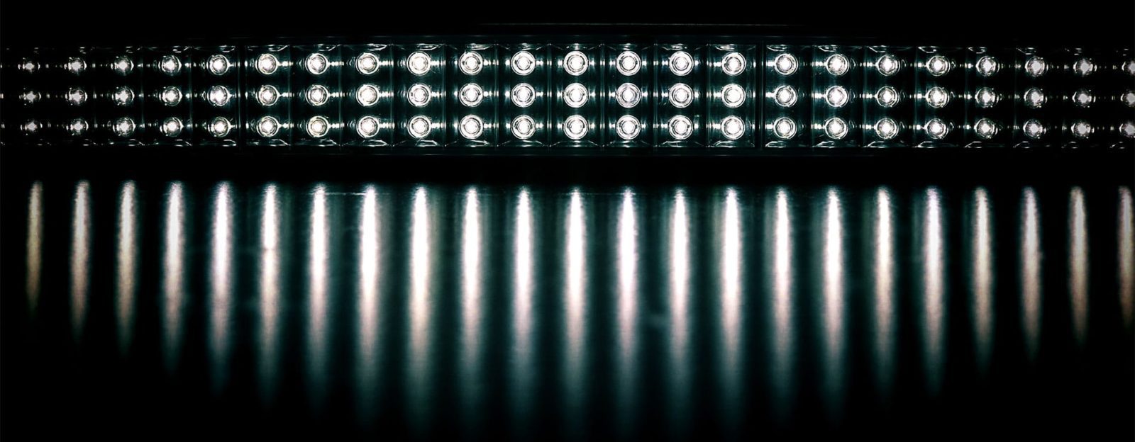 A row of illuminated LED lights.
