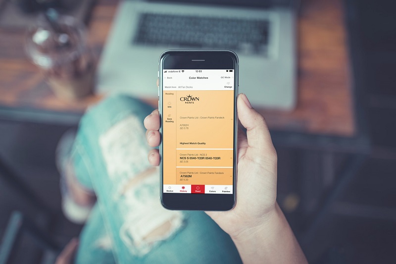 crown paints uses color matching software on cell phone