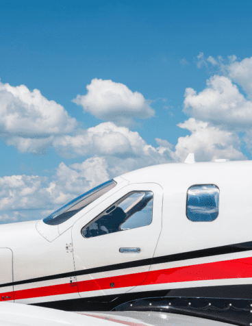 Airplane with red and black stripes