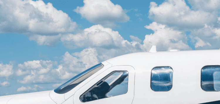 Airplane with red and black stripes