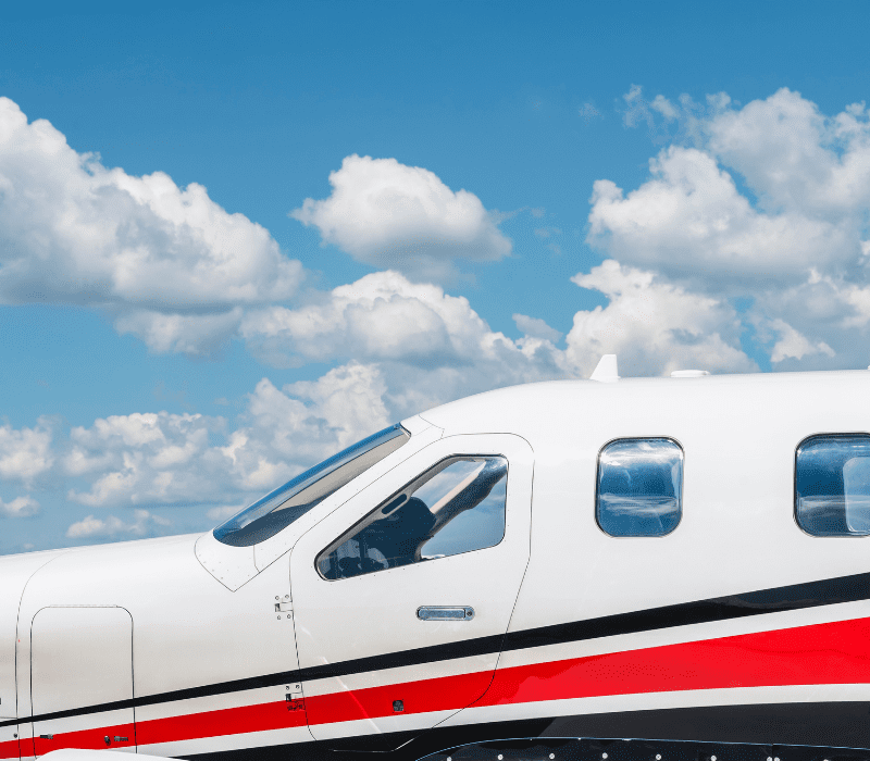 Airplane with red and black stripes