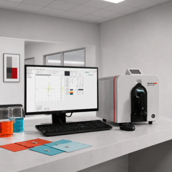 Textile Lab Manager managing colorful fabric within a textile laboratory