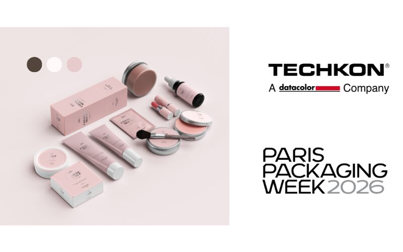 Line of cosmetics products with pink and brown packages.